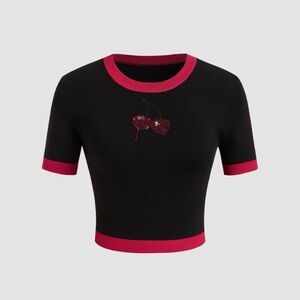 🍉Cider Black and Red Cherry Embroidered Blouse🍉
